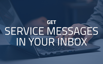Get PPS service messages in your inbox Close-up of hands typing on a laptop with text overlay reading "Get Service Messages in Your Inbox."