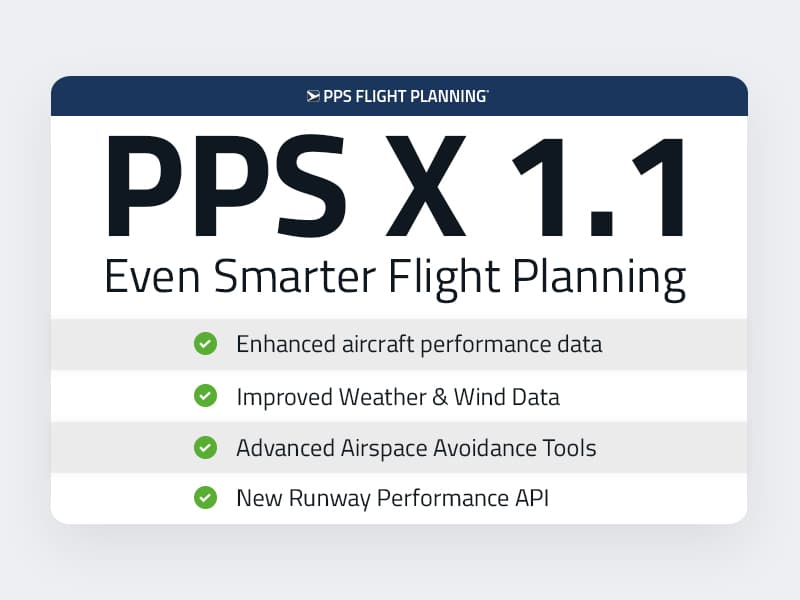 PPS X 1.1 - Webbanner 800x600 PPS X 1.1 introduces enhanced aircraft performance data, airspace avoidance, and a new runway API for smarter flight planning.